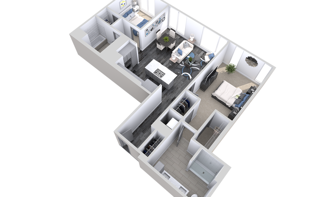 Spotlight - 2 bedroom floorplan layout with 2 bathrooms and 1211 square feet (3D)